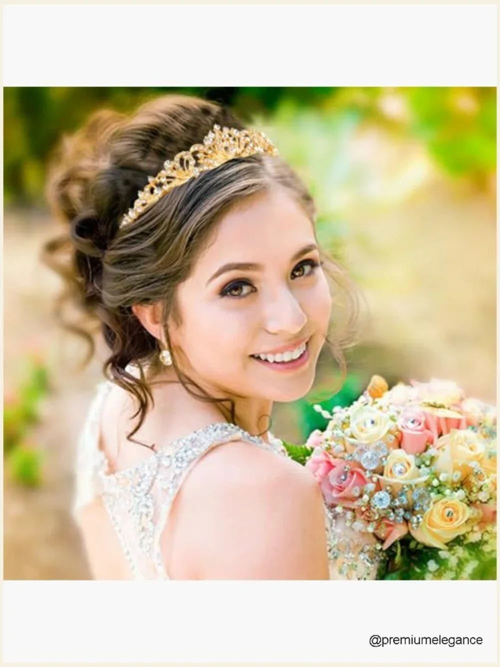 Gold Tiara Crown Princess Headpiece Wedding Prom Birthday Hair Accessory